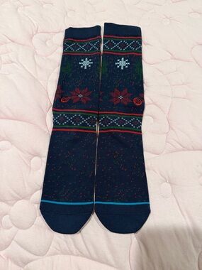 Stance Navy Crew Socks with Red, Green & Light Blue Holiday Motif